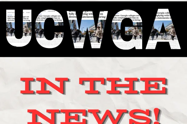 Text says: UCWGA in the news! Sections of the news article in question are framed in the letters: "UCWGA".