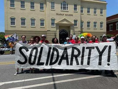 UGA Chapter members march in the Athens Pride rally