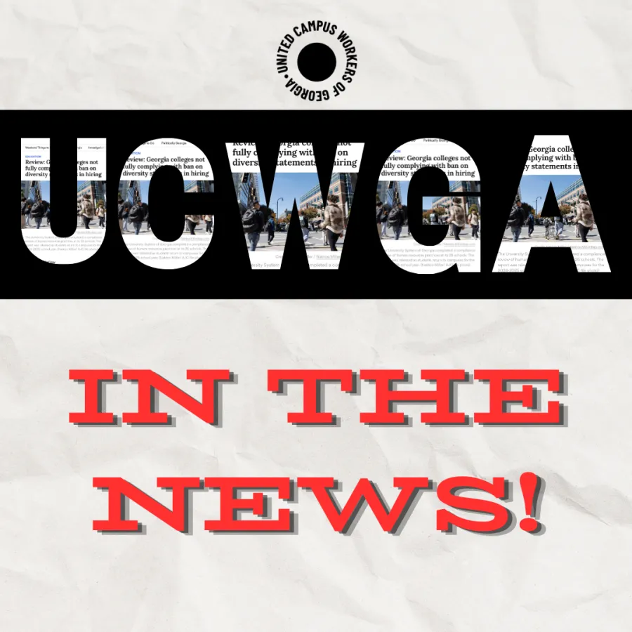 Text says: UCWGA in the news! Sections of the news article in question are framed in the letters: "UCWGA".