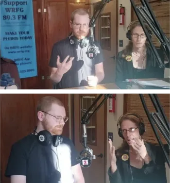 Union members David and Julie at WRFG 89.3 FM's Atlanta studio